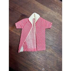 1960's Vtg Ken Doll Red White Stripe Beach Jacket Top Short Sleeve Terry Collar